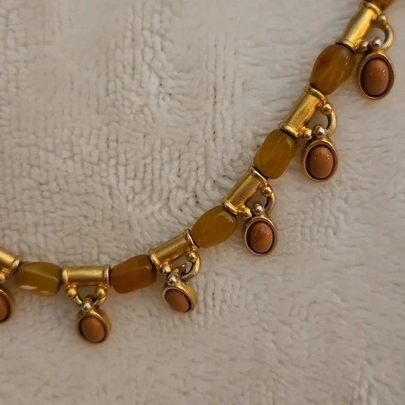 Vtg MONET Two-tone Matte Gold and Burnt Orange Beaded Charm Necklace - Picture 4 of 9